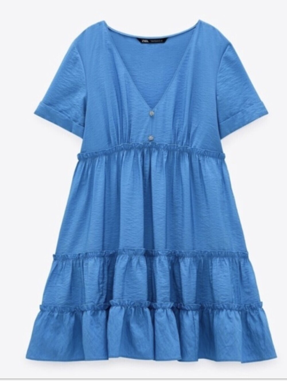 Zara Blue Tiered V Neck Dress - Picture 3 of 10